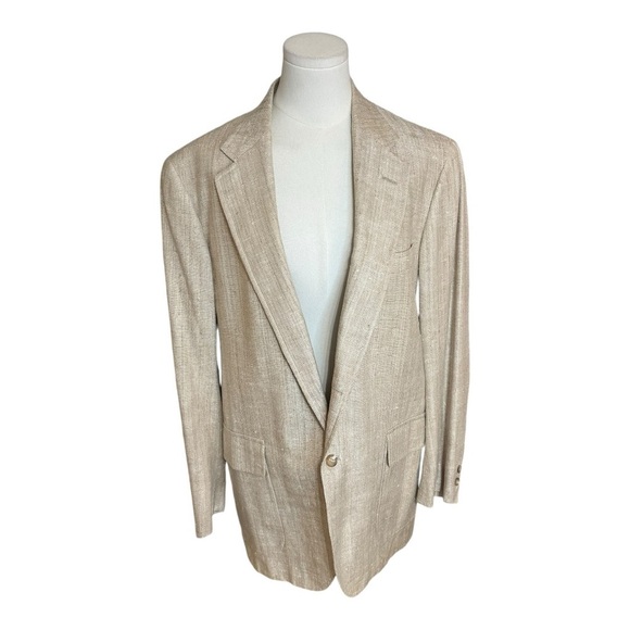 BROOKS BROTHERS 346 Neutral Blazer Jacket Size 42 Linen Tweed Feel Mens Textured